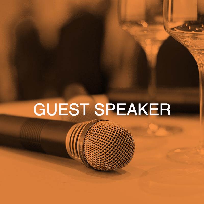 Microphone with guest speaker Cathy O'Toole